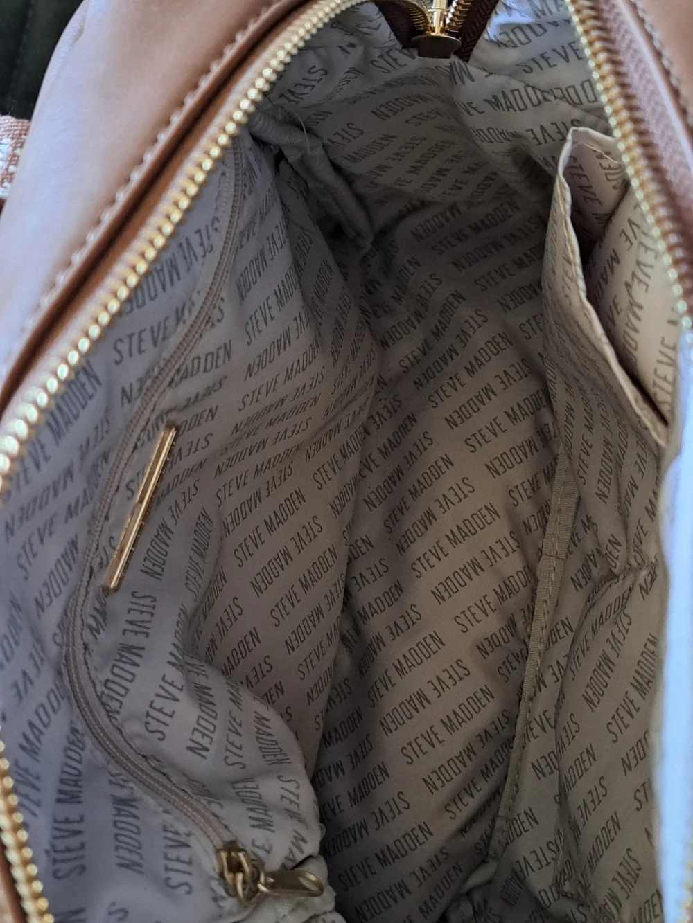 Steve Madden Tan/Brown Logo-Embossed Mini Backpack with Coin Pouch